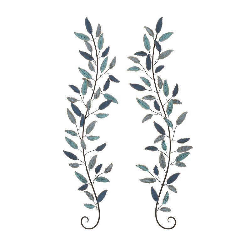 Teal and Gold Iron Leaf Wall Sculptures Set of 2