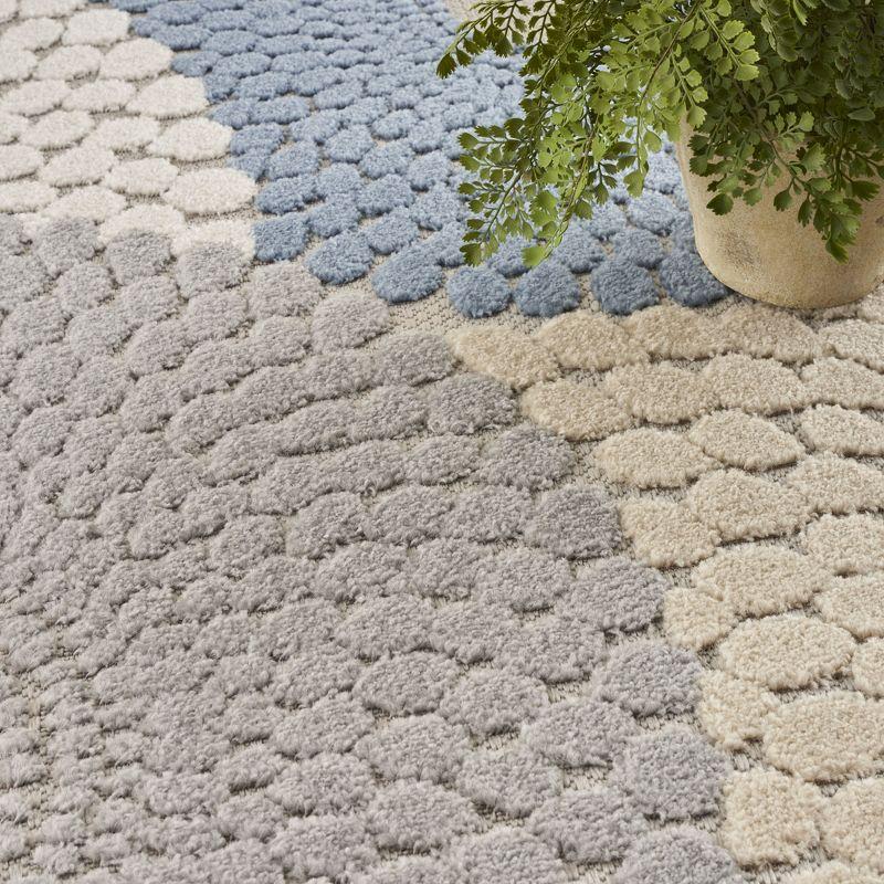 Nourison Aloha Bold Geometric Flatweave High-Low Indoor Outdoor Area Rug Blue/Grey 3'6" x 5'6"