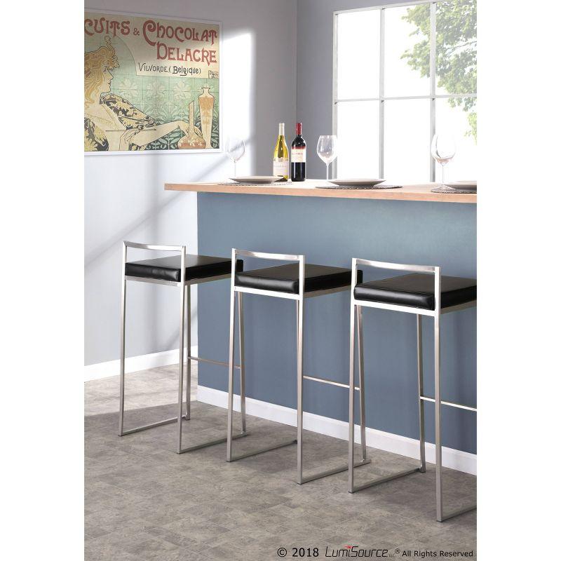 34" Set of 2 Fuji Contemporary Stackable Barstools Metal/Black Velvet - LumiSource: Low Back, Space-Saving Design