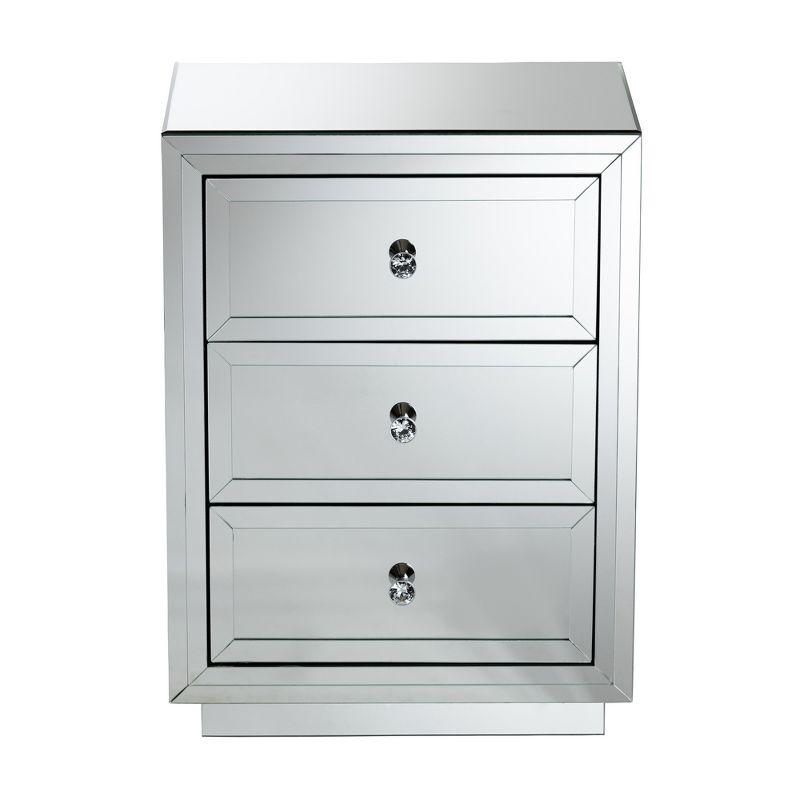 Lina Mirrored 3 Drawer Nightstand Bedside Table Silver - BaxtonStudio: Contemporary Style, MDF Construction, No Assembly Required