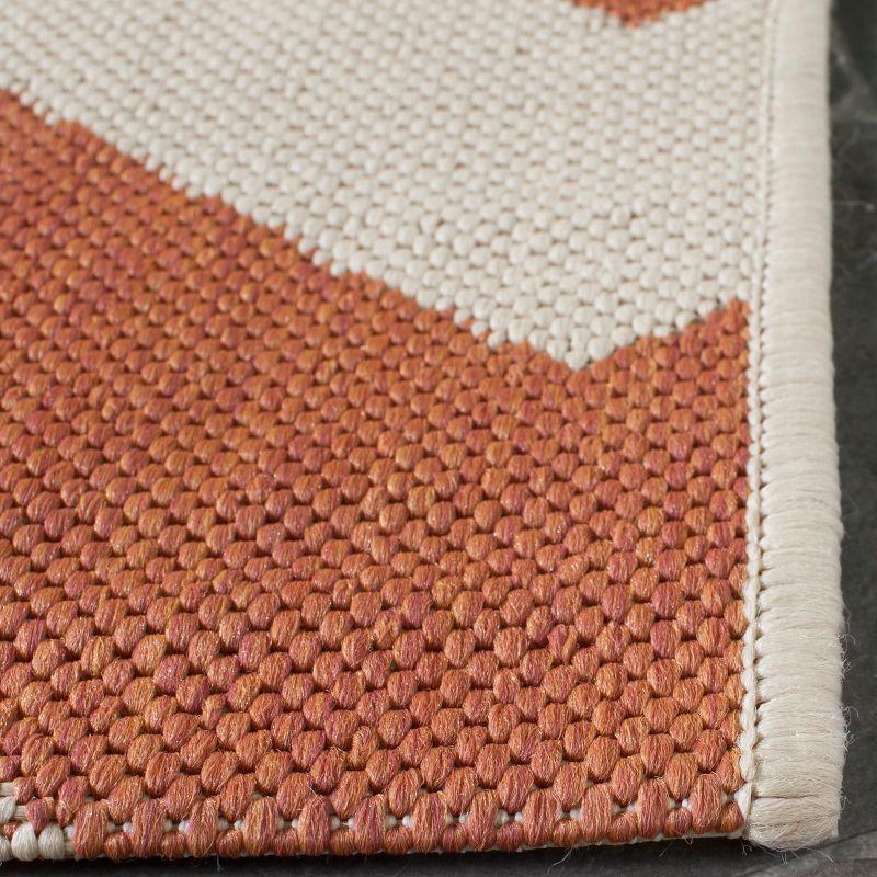 Terracotta and Beige Chevron Indoor/Outdoor Rug