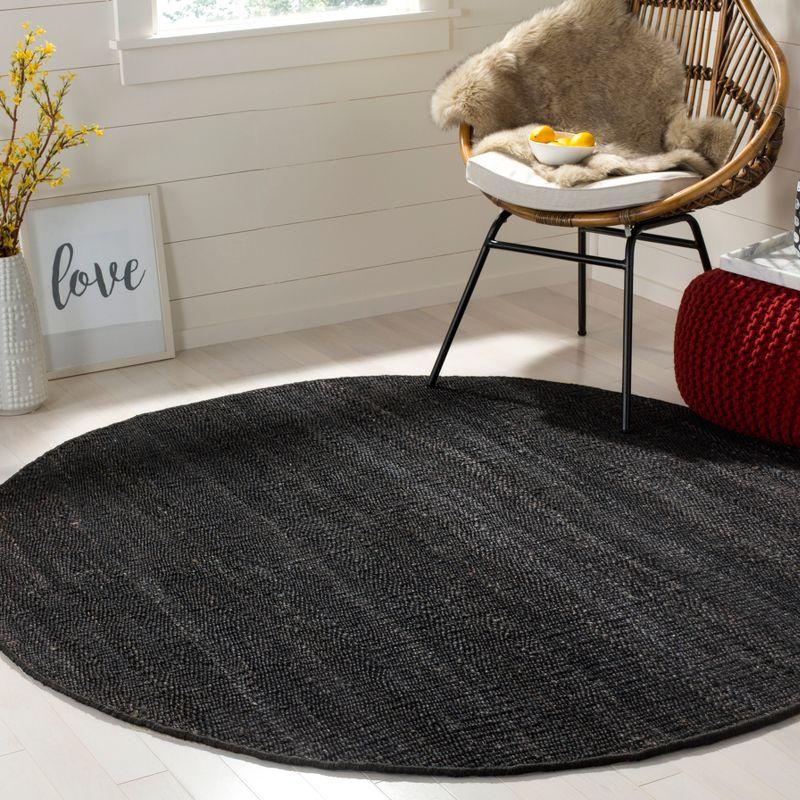 Handwoven Black Jute Round Area Rug, 4' x 4'