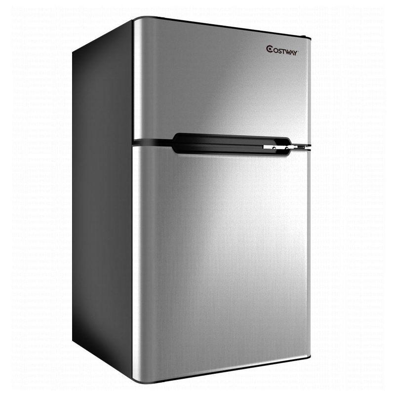 Costway Refrigerator Small Freezer Cooler Fridge Compact 3.2 cu ft. Unit Grey/Black/White