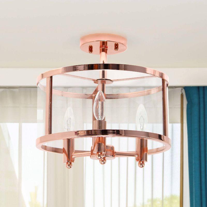 3-Light 13" Industrial Farmhouse Glass/Metallic Accented Semi-flushmount Ceiling Light - Lalia Home