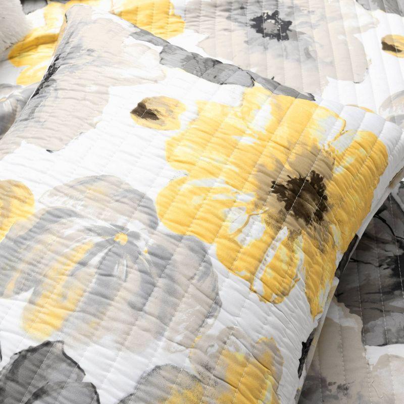 8pc Queen Leah Soft Reversible Oversized Quilt Set Yellow/Gray - Lush Décor