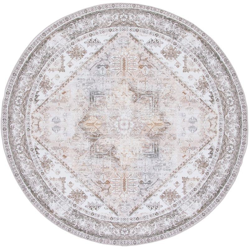 Tucson Vintage Persian TSN102 Power Loomed Machine Washable Skid-Resistant Indoor Accent Rug - Beige/Grey - 4' Round - Safavieh