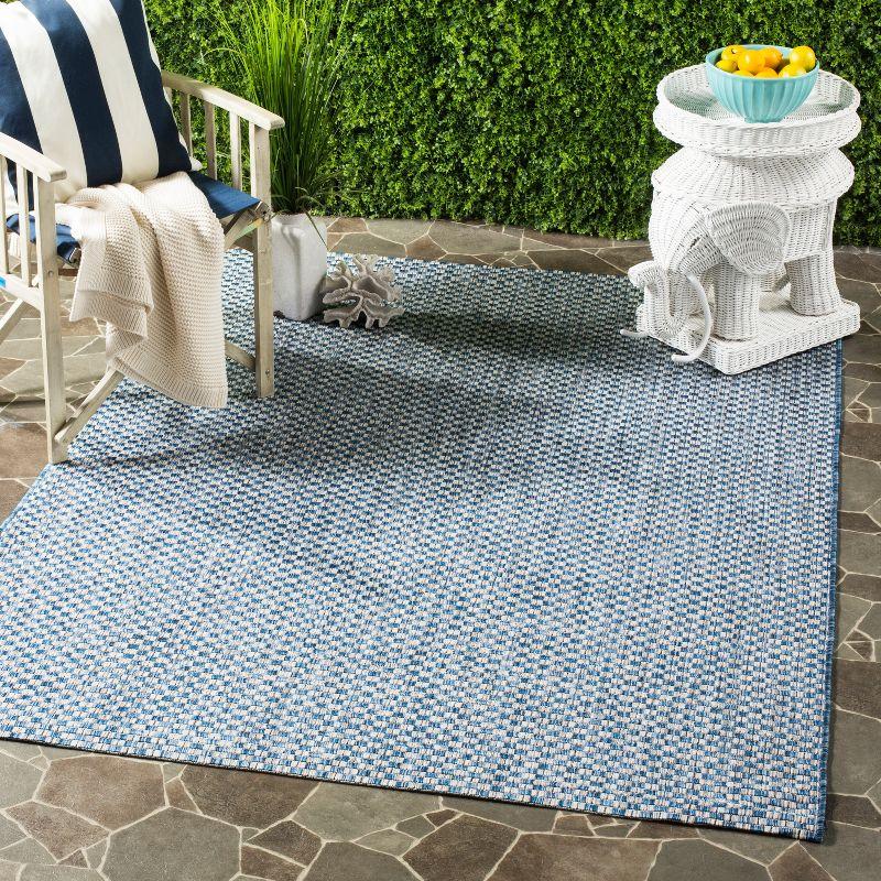 Square Blue and Light Grey Synthetic Indoor/Outdoor Area Rug