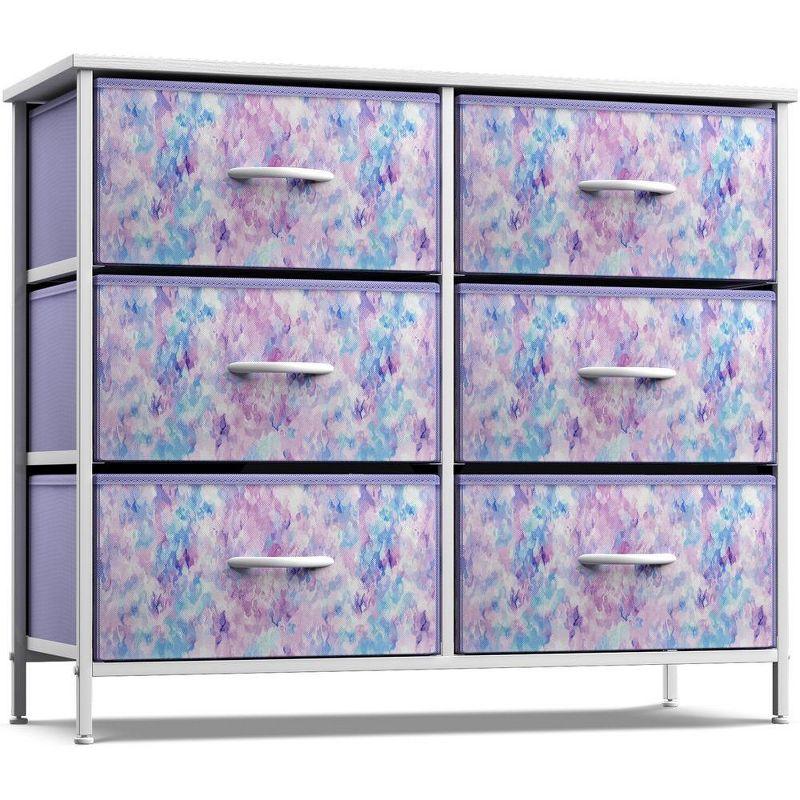 Sorbus 6 Drawers Dresser- Storage Unit with Steel Frame, Wood Top, Fabric Bins - for Bedroom, Closet, Office and more (Tie Dye Purple)