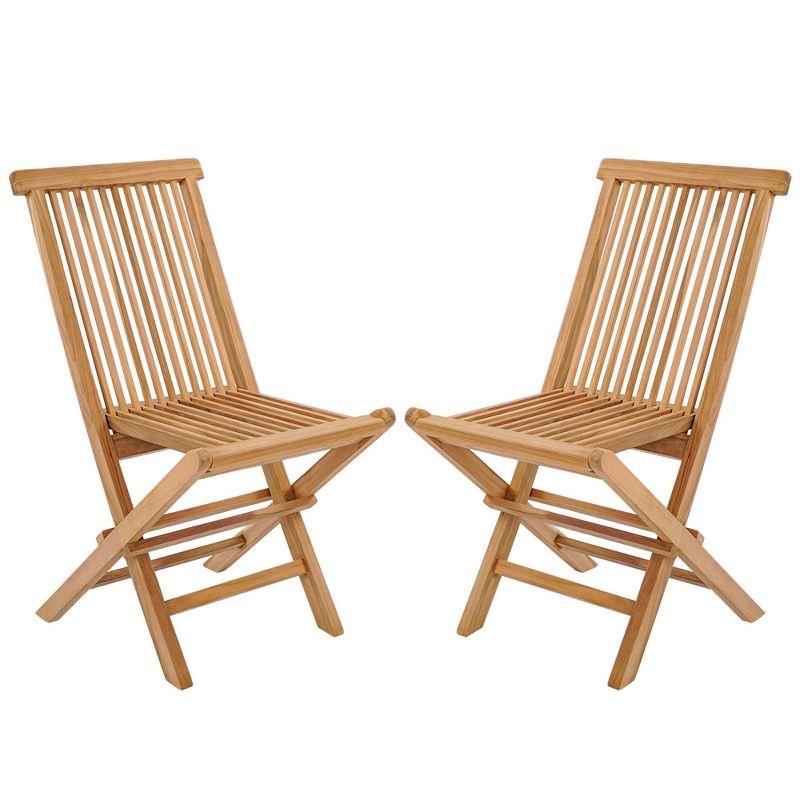 Costway 2 PCS Patio Folding Chair Indonesia Teak High Back Dining Slatted Seat Portable Outdoor