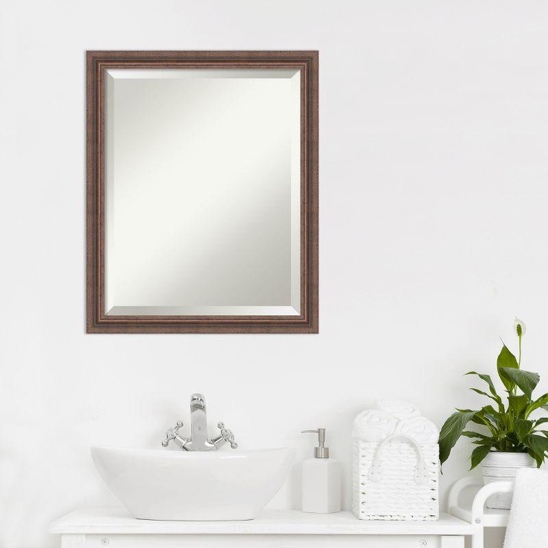 Amanti Art Distressed Rustic Brown Beveled Wood Bathroom Wall Mirror