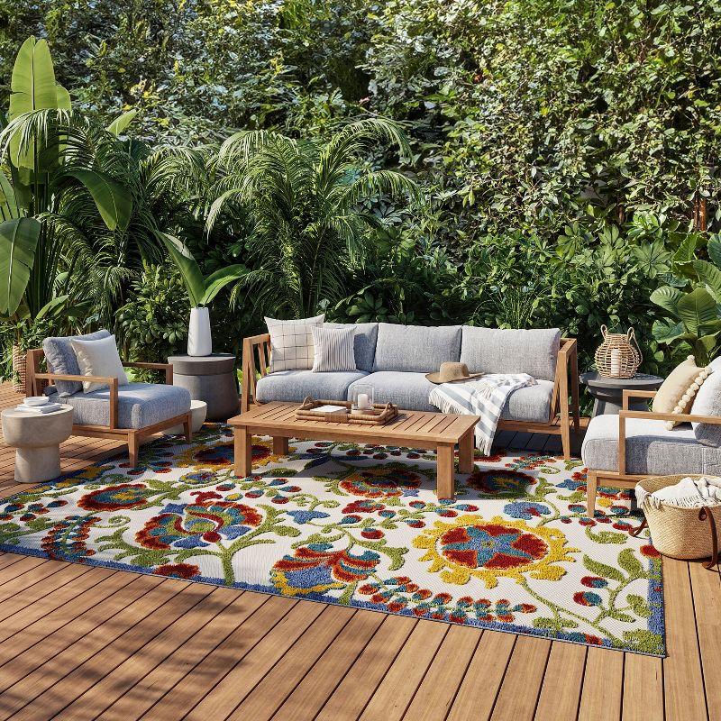 Nourison Aloha Floral Textured Flatweave High-Low Indoor Outdoor Area Rug Ivory/Multi 12' x 15'