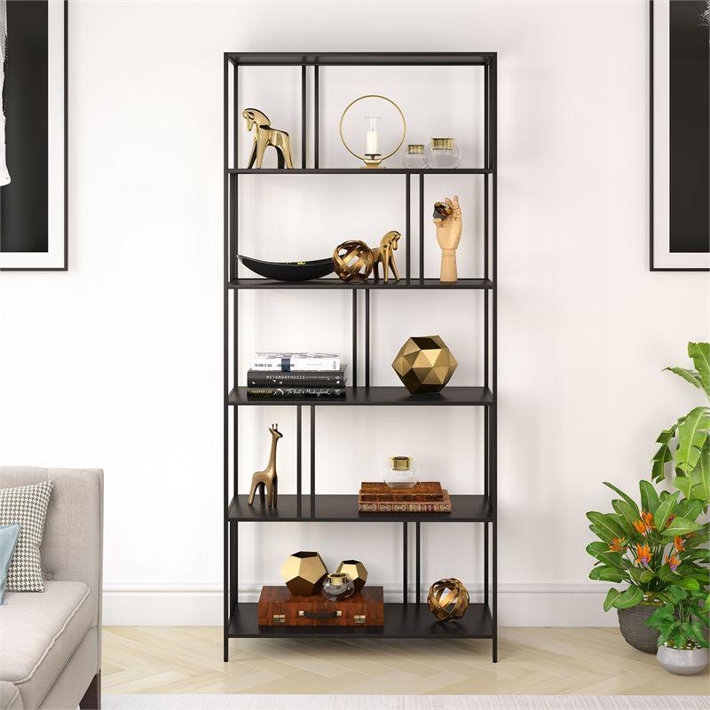 Industrial Blackened Bronze 5-Tier Staggered Bookcase