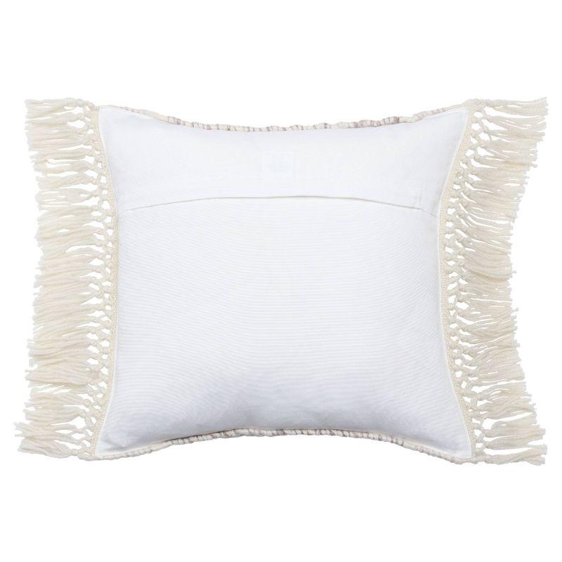 Taupe and Ivory Geometric Square Throw Pillow with Tassels