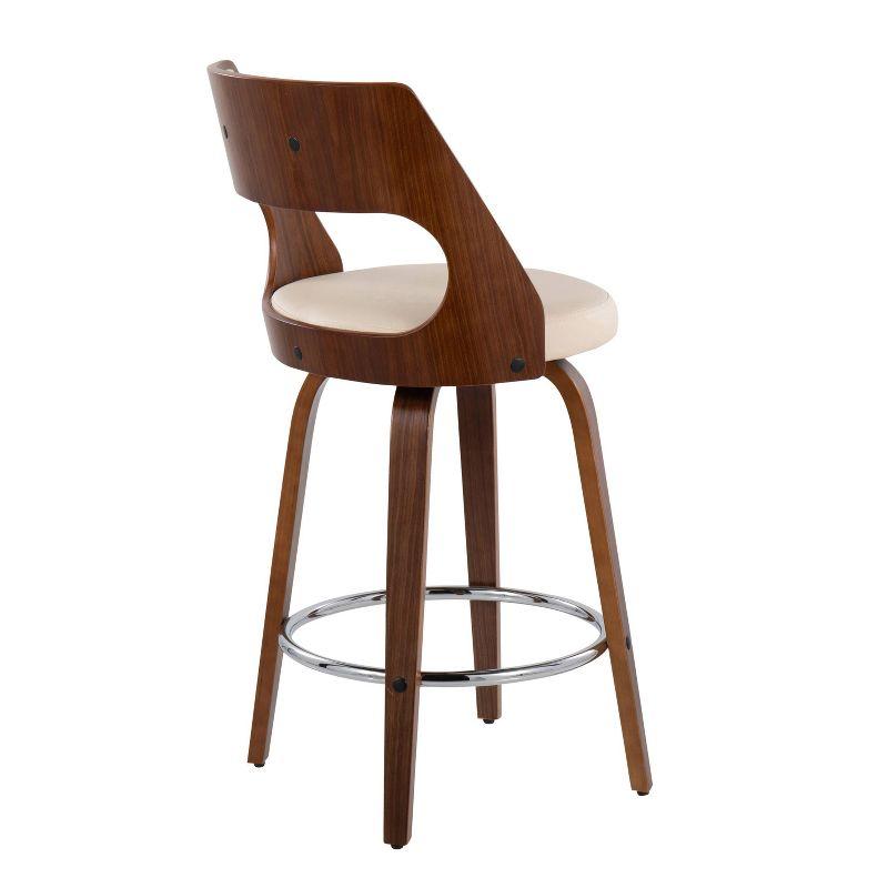 LumiSource Set of 2 Cecina Upholstered Counter Height Barstools Cream/Walnut : Swivel, Faux Leather, Wood Legs