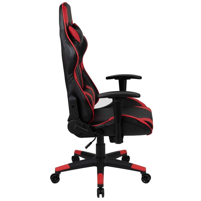 BlackArc High Back Reclining Gaming Chair in Black & Red Faux Leather -Height Adjustable Arms - Headrest & Lumbar Support Pillows