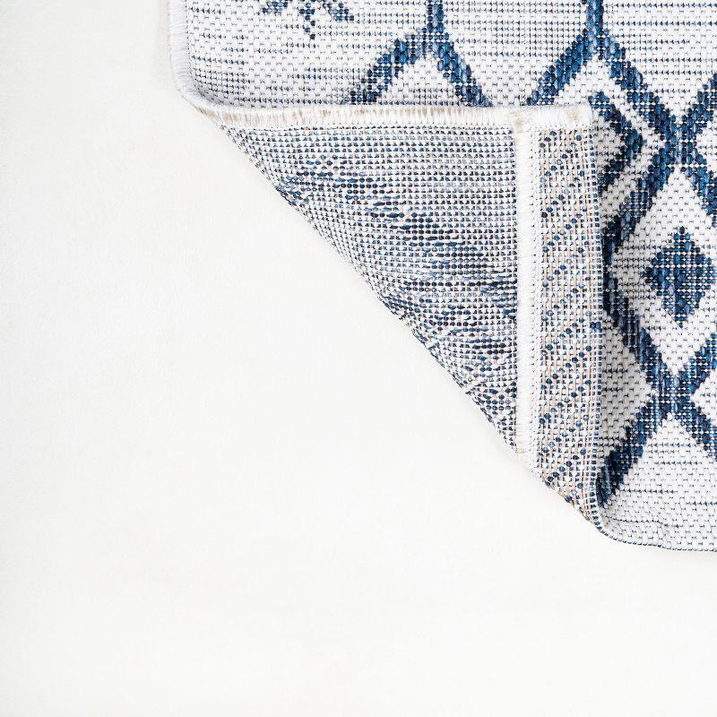 2'x8' Tokay Bohemian Styled Geometric Indoor/Outdoor Runner Rug, Ivory/Blue - JONATHAN Y