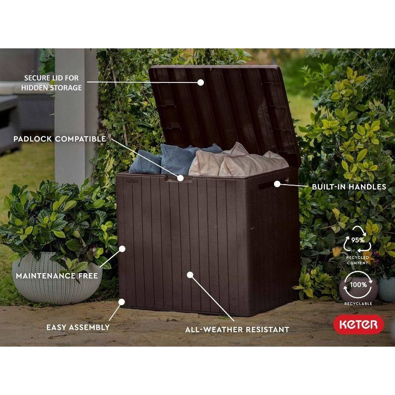 Keter 30gal City Resin Deck Box Brown: All-Weather Patio Bench & Bin Storage