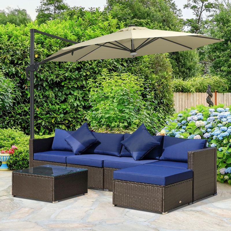 5-Person Coffee and Blue PE Rattan Outdoor Sofa Set