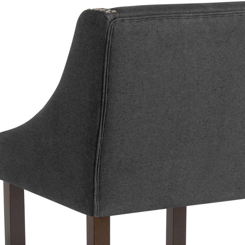 Flash Furniture Carmel Series 24" High Transitional Walnut Counter Height Stool with Nail Trim in Charcoal Fabric, Set of 2
