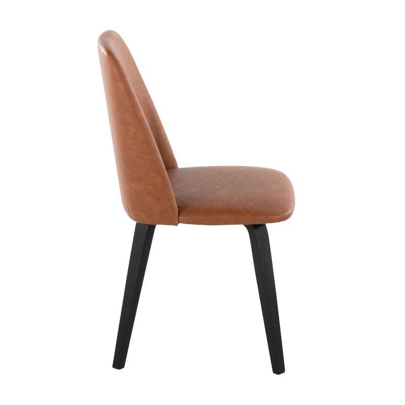 Set of 2 Toriano Dining Chairs Black/Camel - LumiSource: Mid-Century Modern, Faux Leather, Wood Legs