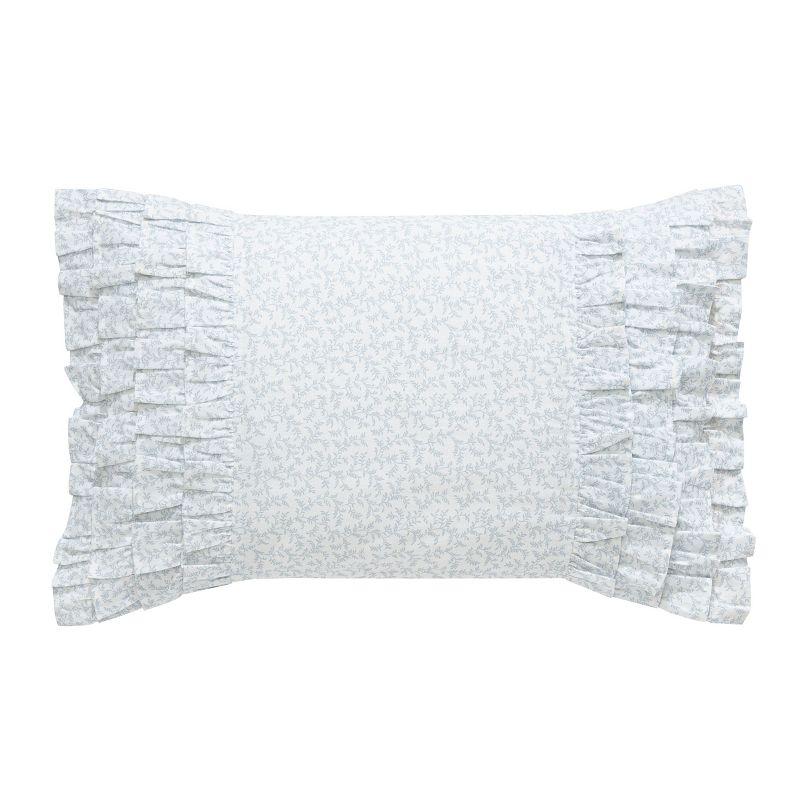 Chloe Blue/White Floral 100% Cotton Breakfast 14x20 Decorative Pillow Cover with Removable Insert