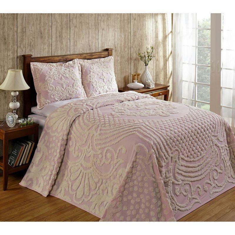 King Florence Collection 100% Cotton Tufted Unique Luxurious Medallion Design Bedspread Pink - Better Trends