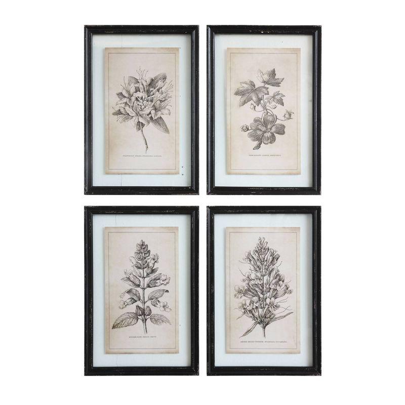 Set of 4 Black Wood Framed Botanical Wall Art Prints