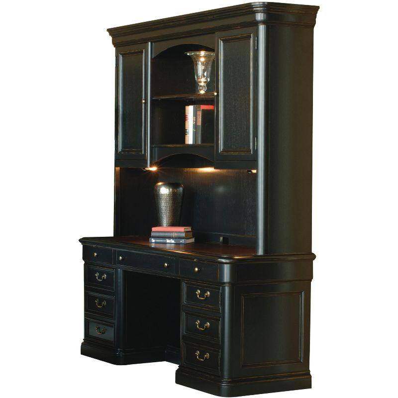 Executive Black-Brown Wood Desk with Power Outlet and Filing Cabinet