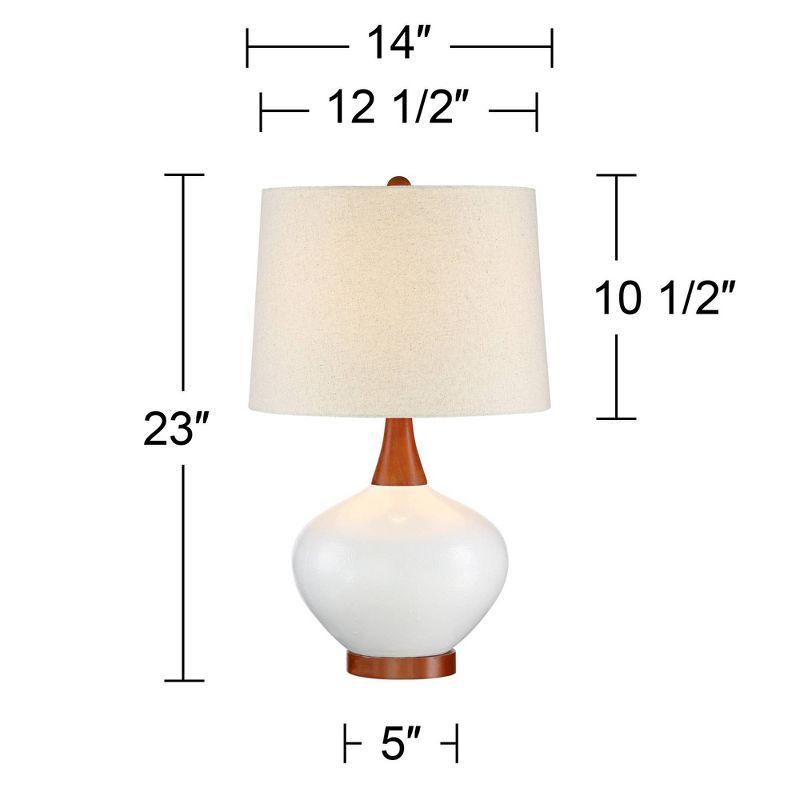 360 Lighting Brice Modern Mid Century Accent Table Lamp 23" High Ivory Ceramic Wood Neck Off White Drum Shade for Bedroom Living Room Bedside Office