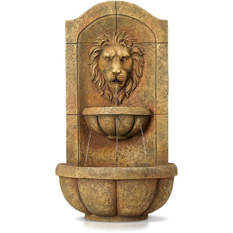 John Timberland Lion Head Rustic 2 Tier Outdoor Wall Water Fountain with LED Light 29 1/2" for Yard Garden Patio Home Deck Porch Exterior Balcony