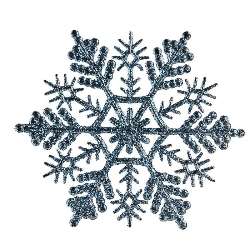 Baby Blue Glitter Snowflake Christmas Ornaments, 4" Set of 24