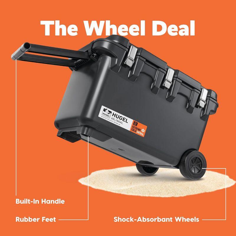 IRIS USA HUGEL 64 QT Cooler Box Insulated, Hard Cooler, Vacuum-Insulated Panels Durable Portable Ice Chest with Built-in Handle and Wheels, Black