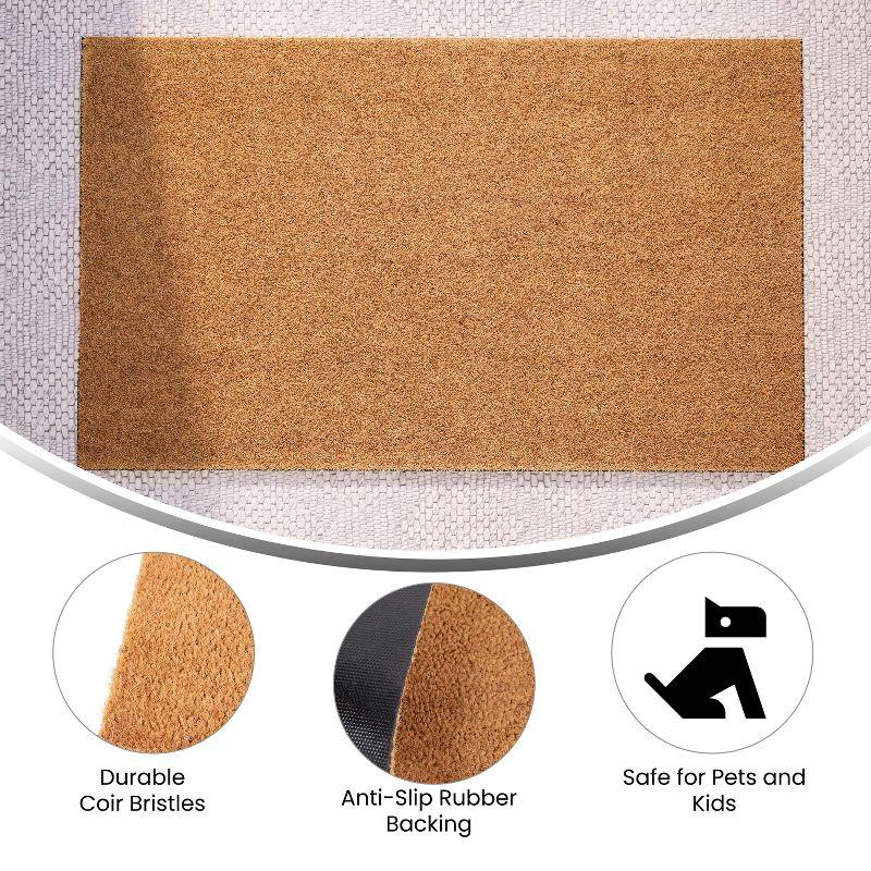 Flash Furniture Harbold 18" x 30" Indoor/Outdoor Solid Natural Coir Doormat with Non-Slip Backing in Natural