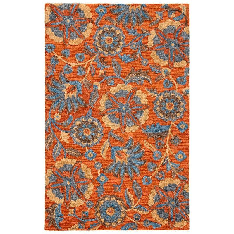 Blossom BLM175 Hand Tufted Area Rug - Rust/Blue - 5'x8' - Safavieh..