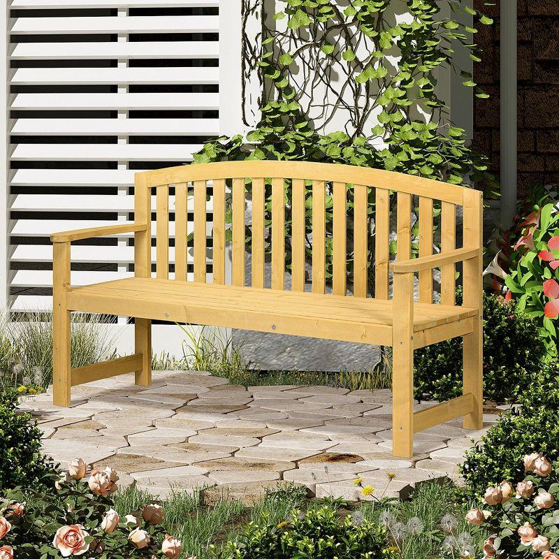 Outsunny 56" Outdoor Wood Bench, 2-Seater Wooden Garden Bench with Slatted Seat, Backrest & Arm Rests for Patio, Porch, Poolside, Balcony