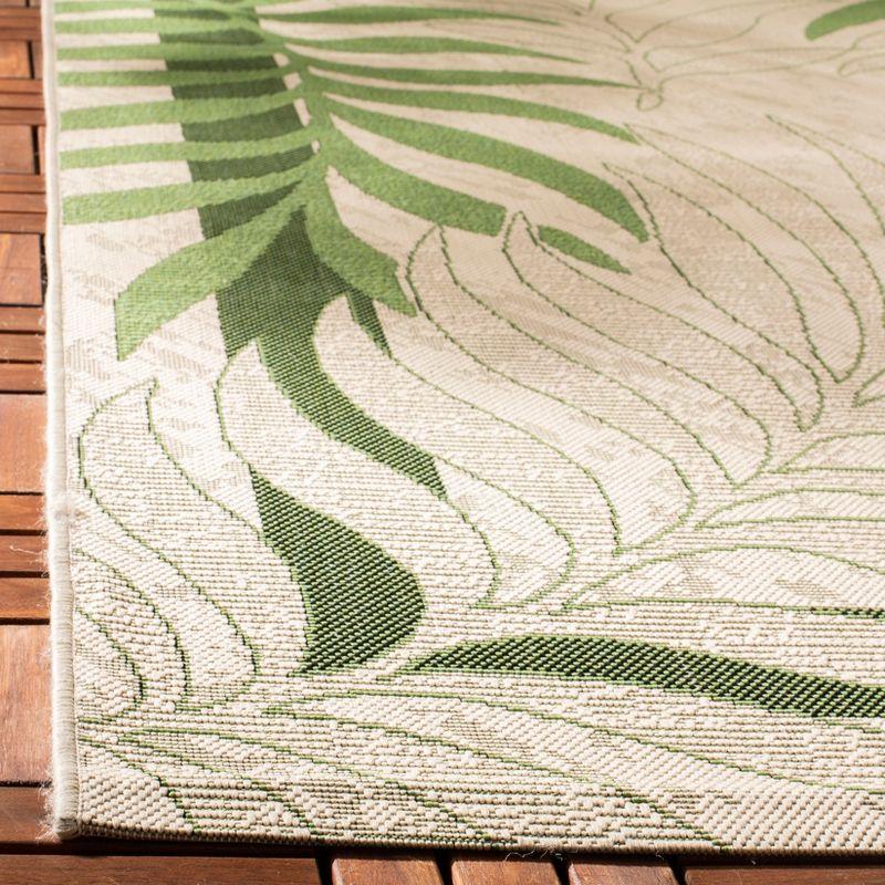 Beige and Green Tropical Outdoor Runner Rug