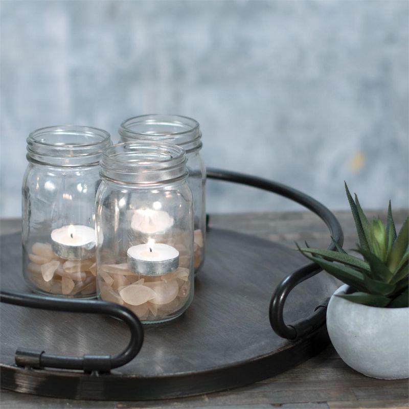 Small Round Dark Metal and Wood Tray with Handles