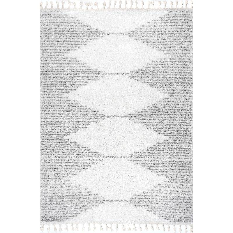Nuloom Bria Geometric 5x8 Shag Indoor Area Rug for Living Room Bedroom Dining Room Nursery, White/Ivory