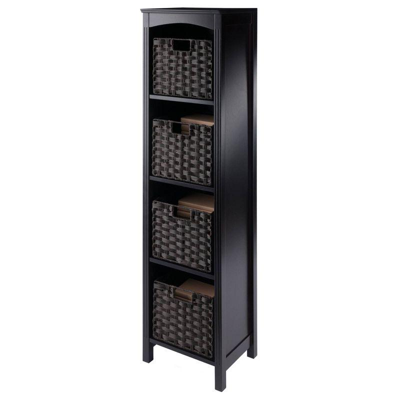 Winsome 55.98" 5pc Terrace Storage Shelf with Baskets Espresso/Chocolate: Slim Design, 4-Tier, Wood Frame