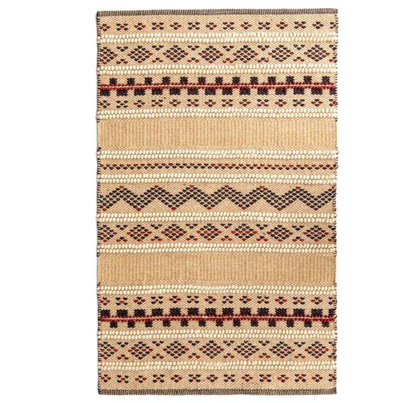 DEERLUX Handwoven Boho Beige Textured 100% Wool Flatweave Kilim Rug, 2' x 3'