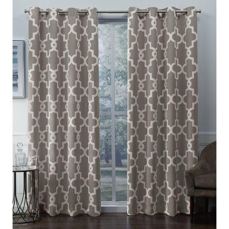 Set of 2 84"x52" Ironwork Sateen Woven Blackout Grommet Top Window Curtain Panel Silver - Exclusive Home: Room Darkening Drapes