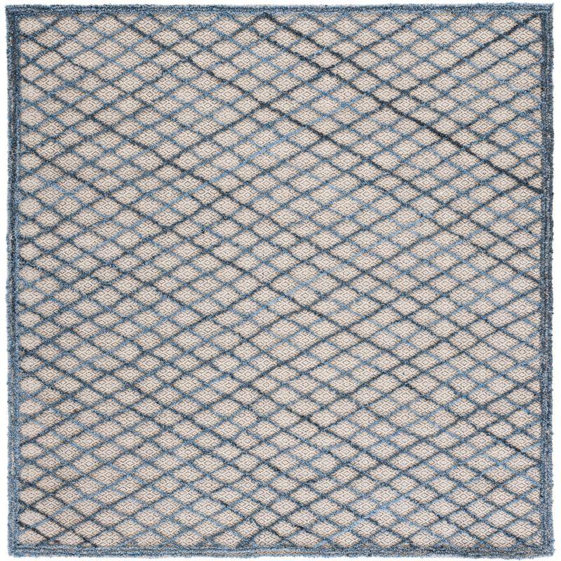 Trace Blue and Beige Hand-Tufted Wool Square Rug