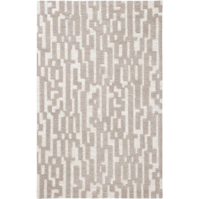 Gray Geometric Hand-Tufted Wool Area Rug, 5' x 8'