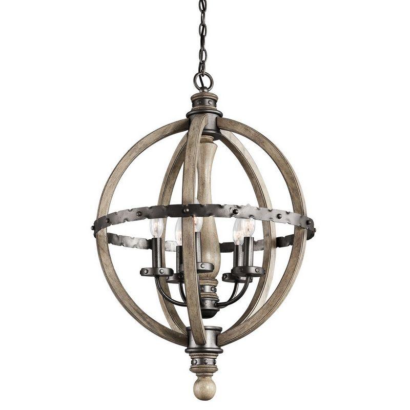 Evan 30" Distressed Antique Gray Wood and Iron Chandelier