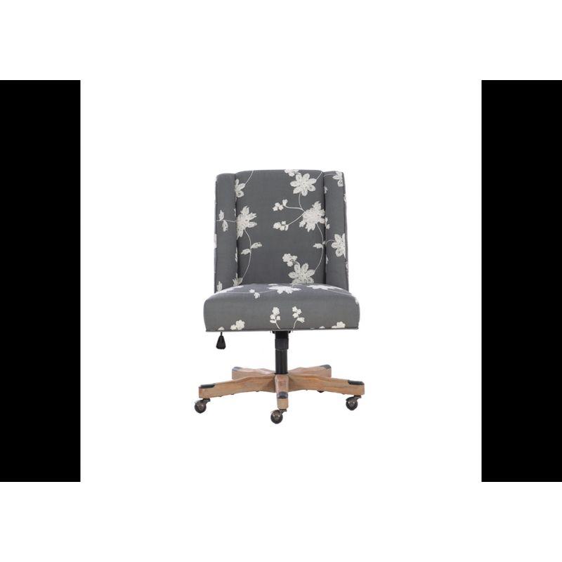 Elegant Dark Gray Fabric Swivel Office Chair with Wood Accents