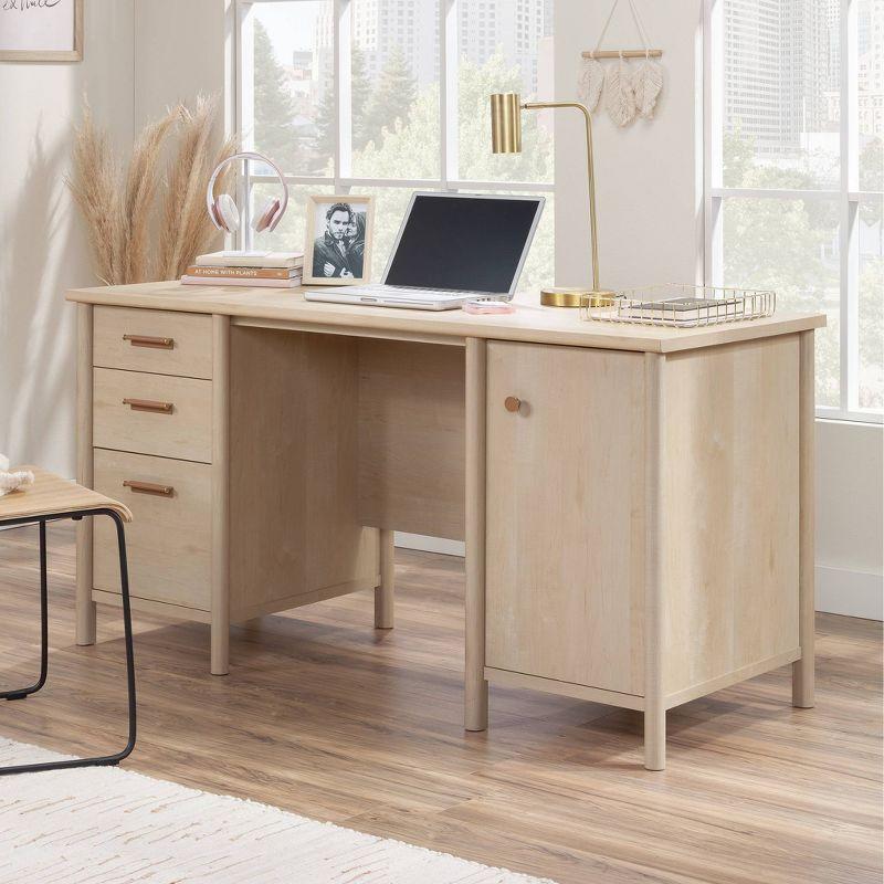 Natural Maple Wood Computer Desk with Drawers and Filing Cabinet