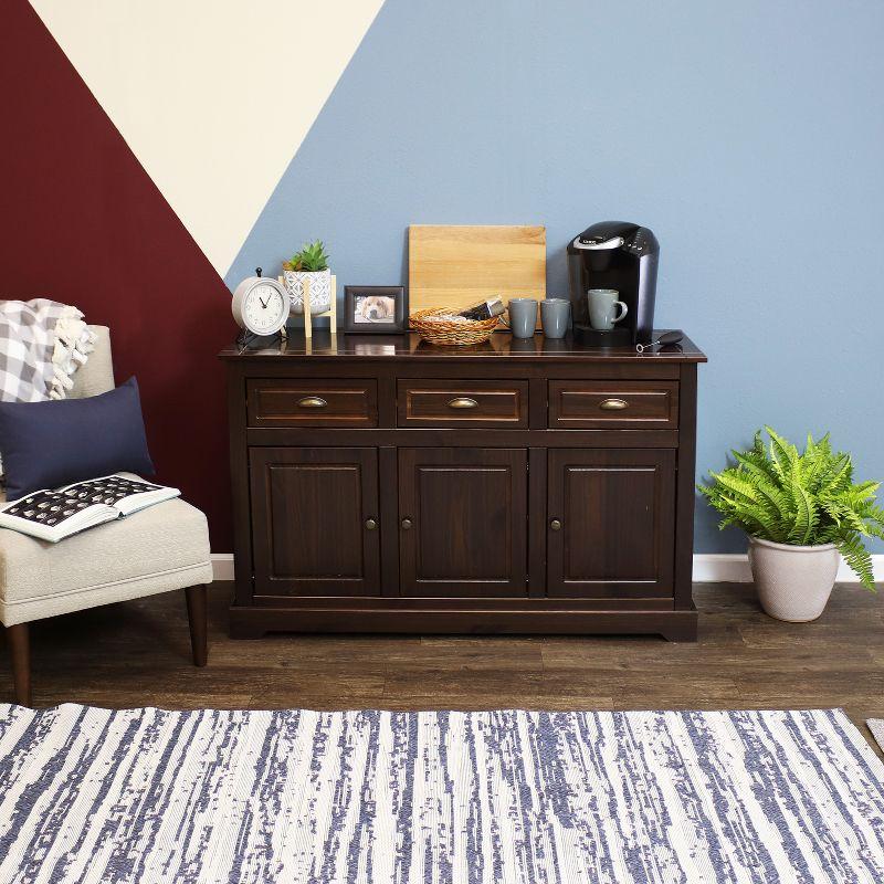 Sunnydaze Sideboard with 3 Drawers and 3 Doors - Solid Pine Construction - Dark Brown- 32"