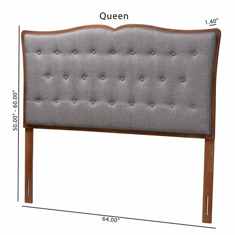 Baxton Studio Queen Georgia Fabric and Wood Headboard Gray/Walnut Brown: Tufted Design, Adjustable Height