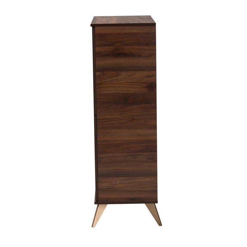 Graceland Wood Shoe Cabinet Walnut Brown/Gold - Baxton Studio: Mid-Century Design, 6 Shelves, Organizes 18 Pairs