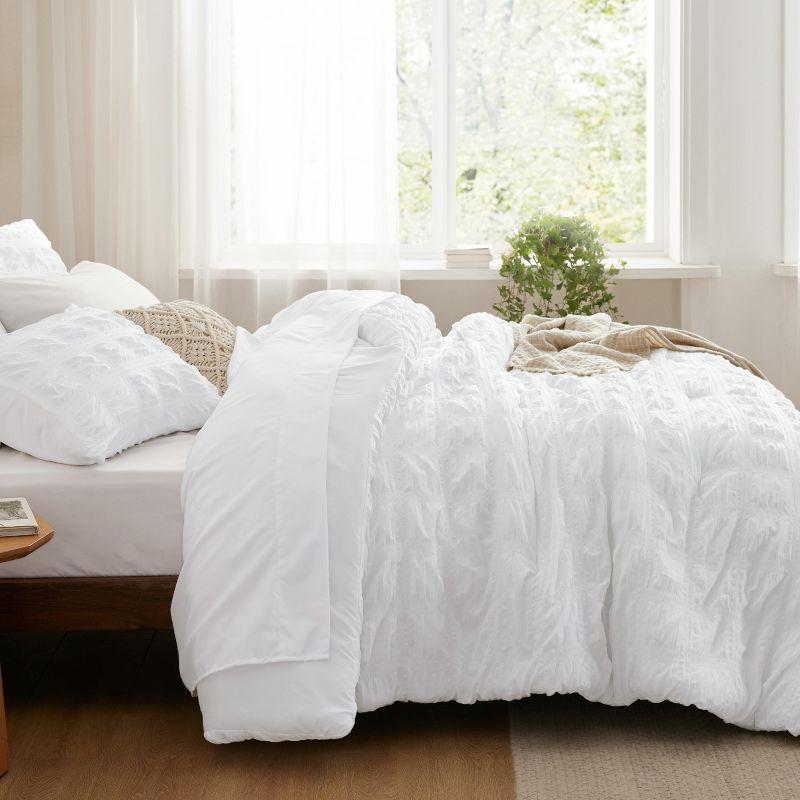 7 Pcs Plaid Seersucker Bedding Set Queen White Plaid - Bedsure